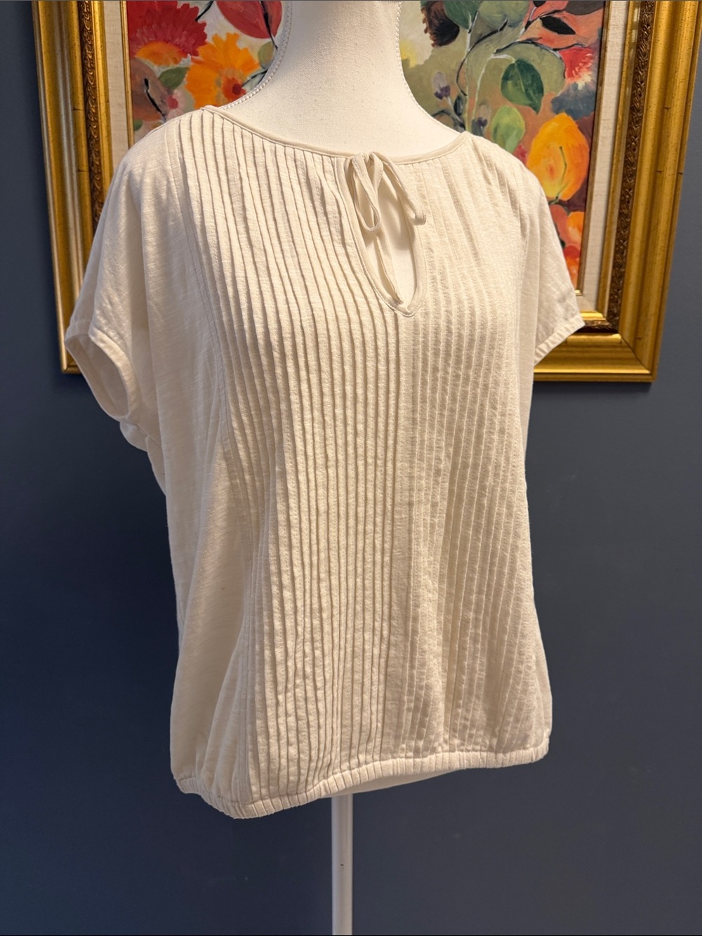 Prana Cream Pintuck Tie-Front Blouse